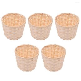Dinnerware Sets 5 Pcs Bracket Bamboo House Pots Bread Mini Trash Seaweed Fruit Container Weaving Child Candy Kids