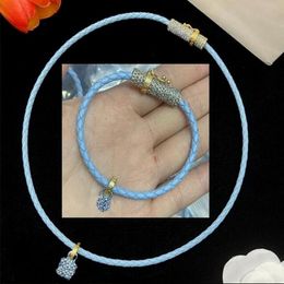 Designer Brand Fashion Blue Leather Rope Necklaces Bracelets Banshee Head Portrait Pendant Jewelry Women Wedding birthday party Gifts XMS32G03