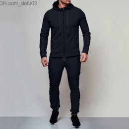 Men's Tracksuits Autumn and winter 2023 2-piece men's Hoodie Sweatshirt drawstring pants men's striped splicing work Hoodie sweetheart Z230719