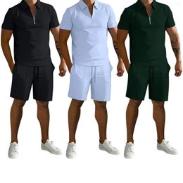Men's Tracksuits Lapel Zipper Casual Loose Short Sleeved Shorts Sports Set Pinstripe Suit Jacket Night For Men Mens