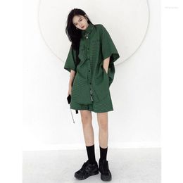 Women's Tracksuits STSVZORR 2023 Summer Fashion Green Cheque Work Clothes Short-sleeved Shirt Shorts Sports Two-piece Set