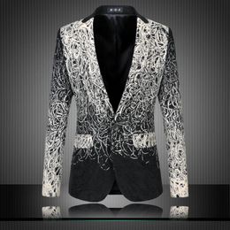 Whole- Mens Floral Blazers Designs Trendy Suits Club Vintage Slim Fit Flower Print Blazers Fancy Prom Dress Suits Terno Mascul253D