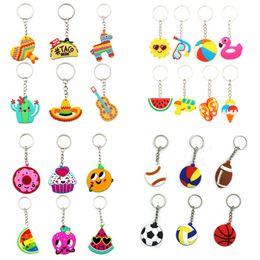 PVC Cartoon Keychain Football Basketball Key Ring Holder Charm Cute Pendant Summer Beach Fruit Shape Keyring Fashion Bag Pendant Trinket INS