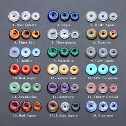 Big Hole Circle Beads Peace Charms Healing Quartz Crystal Stone Gogo Donut Pendants for Jewelry Making 12mm 14mm 16mm