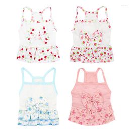 Dog Apparel Bowknot Suspender Dress For Dogs Clothing Cat Small Strawberry Cherry Flower Print Pet Clothes Cute Thin Summer Sweet Girl