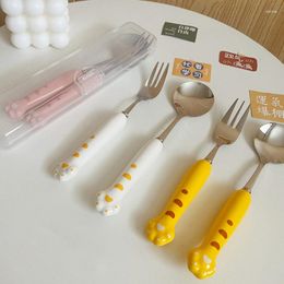 Dinnerware Sets Cutlery Cartoon Tiger Spoon Fork Portable Lunch Tableware Stainless Steel Travel Kitchen Accessories