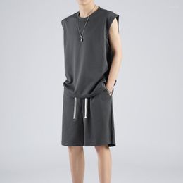 Men's Tracksuits Male Summer Sleeveless Top And Shorts Trendy Versatile Sports Casual Suit Youth Handsome Round Neck Two-Piece Set