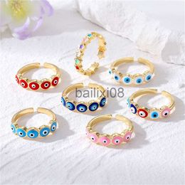 Band Rings Classic Lucky Turkish Blue Evil Eye Rings For Women Men Vintage Colourful Enamel Demon Eyes Party Finger Ring Aesthetic Jewellery J230719