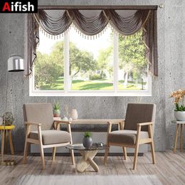 Curtain Brown Sheer Valance Luxury Beaded Voile Wave Waterfall Scallop Head Custom Window Panel Drapes For Living Room