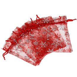 100Pcs RED SNOWFLAKE SILVER Organza DRAWSTRING Jewelry Packing Pouch Wedding Favor Gift Bags 7x9cm 9x12cm 13x18cm3247