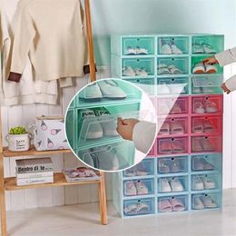 6Pcs Plastic Shoe Box Stackable Foldable Shoe Organiser Drawer Storage Case with Flipping Clear Door Ladies Men 33 5x23 5x13cm LJ2303w