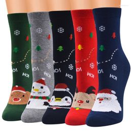 Women Socks LKWDer Christmas Pattern 6Pairs Mid Tube Cotton Breathable For Autumn Winter Happy Men Sock Year Funny Sokken