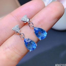 Stud Earrings KJJEAXCMY 925 Sterling Silver Inlaid Natural Blue Topaz Women's Retro Luxury Water Drop Gem Earnails Support Test