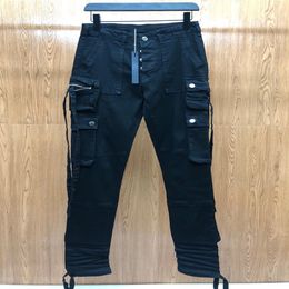 mens Luxury designer jeans Pocket tooling black Skinny zipper knee Spell Top Quality Fashion jean Man Pants Cloths301S
