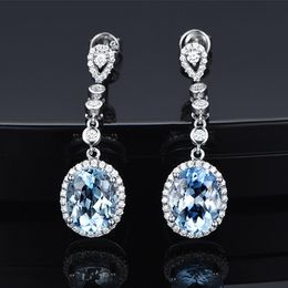 Stud Natural Aquamarine Womens Drops Earrings Pure Silver 925 Eternal Design Exquisite Jewelry Wedding Luxury 230719