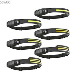 Headlamps High Power COB D Headlamp Induction Headlight with Built-in Battery Flashlight USB Rechargeab HeadLamp Light Night Fishing HKD230719