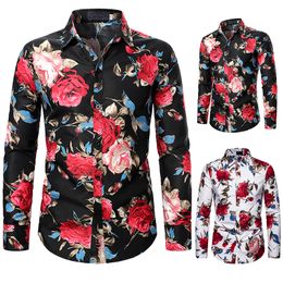 Men's Casual Shirts Men Shirt Long Sleeve Floral print Clothing Autumn Streetwear Fashion 230718