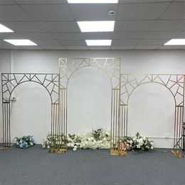 3PCS Luxury Outdoor Lawn Shiny Gold Wedding Backdrops Arch Frame Column Plinth Decoration Rack Floral Balloon Party Welcome Display Stand