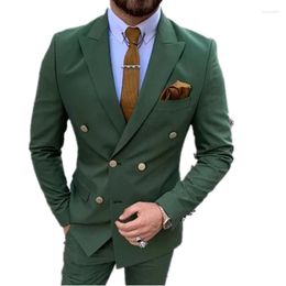 Men's Suits Fashion Dark Green Mens Double Breasted Formal Men Business Prom Occasion Groom Tuxedos Blazers Jacket Pants