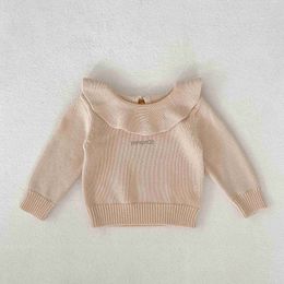 Pullover Autumn Knitted Sweet Lotus Collor Pullover Sweater Newborn Boy Girl Cotton Long Sleeve Knit Tops Children Fashion Loose Knitwear HKD230719