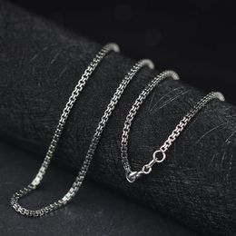 S925 Sterling Silver Jewelry Thai Silver Handmade Ladies 2 0mm Carve Double Box Chain Necklace2658