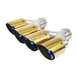 1 pair Y style Golden stainless steel exhaust muffler Double inner burnt blueEnd Pipe for BMW BENZ VW Golf278d