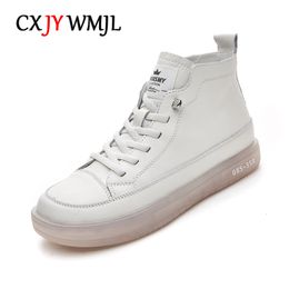 Genuine Dress CXJYWMJL Women Leather Sneakers Spring High-top Casual Autumn First Layer Cowhide Ladies High Top Vulcaniz cb92
