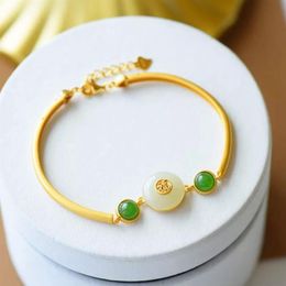 Inlaid Natural An Chalcedony Gourd Bracelet Chinese Style Retro Unique Ancient Gold Craft Charm Women's Brand Jewellery Bangle233j