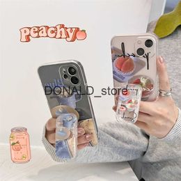 Cell Phone Cases Korean Peach Milk Tea Cake Push Pull Bracket Soft Case For IPhone 14 12 11 13 Pro Max XR X XS Max Transparent Back Cover Funda J230719 J230719 J230719