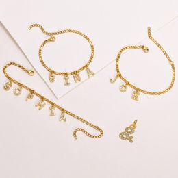 Cuff Customized Initial Letters Bracelet Women Personalized Alphabet Name Pave Zircon Monogram A To Z Jewelry 230718