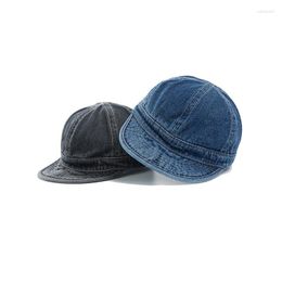 Ball Caps Short Brim Baseball Cap Hip Hop Casual Flat Brimmed Snapback Hat Washed Denim Outdoor Sport Men Sunscreen Summer Bone