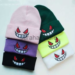 Beanie/Skull Caps Mouth Eyes Embroidery Elasticity Cartoons Beanie Winter Keep Warm Fashion Autumn Crimping Woman Men Knitted Hat Skull Cap J230719