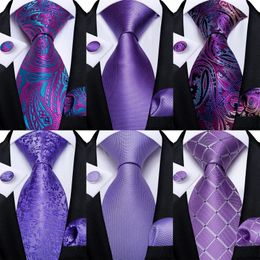 Bow Ties Purple Colour Mens Ties Hanky Cufflinks Set Wedding Ties For Men Business Formal Necktie Set For Men Drop DiBanGu 230718