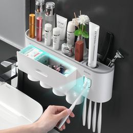 Toothbrush Holders Bathroom Toothbrush Holder Restaroom Storage Rack Toilet Wall-mounted Toothpaste Squeezer Dispenser Home Bathroom Accessories 230718