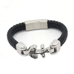 Stainless steel anchor bracelet new man stainless steel Genuine leather bracelet ship anchor black bracelet Jewelry Gifts229n