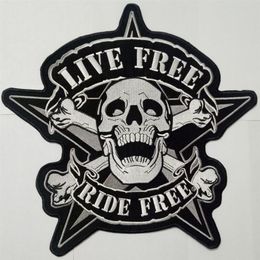 Large Embroidery Skull LIVE Patches Biker motorcycles badges for Jacket Vest Garment Clothing Sewing on RIDE Patches app259F