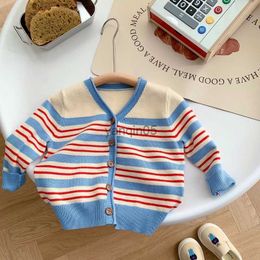 Pullover Children Striped Cardigan Sweater 0-6Years Toddler Kids Boy Girl Long Sleeve Soft Knitwear Jumper Tops Outfits Spring Clothes HKD230719