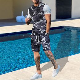 Men's Tracksuits Camouflage Two Piece Set Men 2023 Tie Dye Print Streetwear O Neck Short Sleeve T Shirts Shorts Casual M 3XL 230719