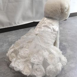 Dog Apparel Pet Wedding Dress Three-dimensional Flowers Eye-catching Decoration White Bow Skirt For Puppy