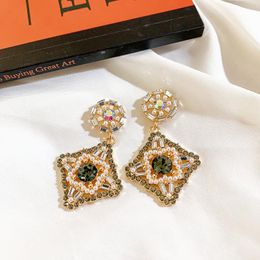 Dangle Earrings & Chandelier Bling Crystals Pearl Drop For Women Vintage Rhombus Geometric Female Party Fashion Jewellery GiftsDangle