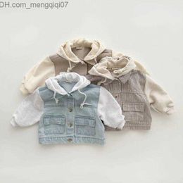 Pullover Autumn 2023 New Baby Hoodie Children's Casual Jean jacket Fashion Boys' Hoodie Baby Girls' Stripe Coat Children's Clothing Z230720