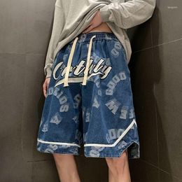 Men's Shorts American Letter Printed Denim Men Summer Thin Loose Large Size Five-point Pants Trendy Brand Big