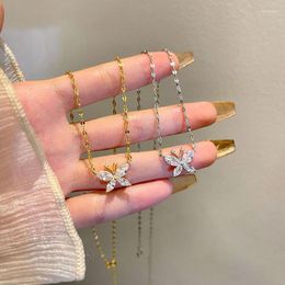 Pendant Necklaces Women Cute Butterfly Necklace Gold Color Plated Link Chain Jewelry Cubic Zirconia Costume Jewellery Girls Party Gift