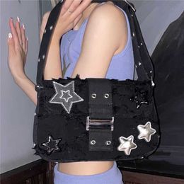 HAEX Y2K Punk Women Handbag 2023 Trend Aesthetic Patchwork E Girl Underarm Shoulder Bags Fashion Harajuku Gothic Bolso Mujer