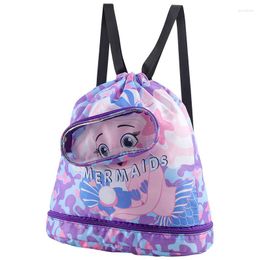 Storage Bags Children Wet Dry Separation Swimming Bag Cartoon Pattern Kid's Seaside Beach Drawstring Backpack Independent Shoe Pouch