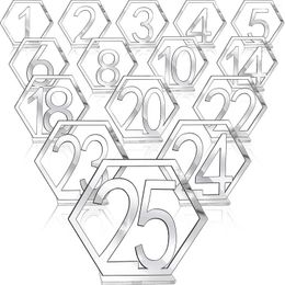Party Decoration 25pcs Hexagon Decor Geometric Acrylic Out Stands For Wedding With Holder Base Reception Event Signs Table Number