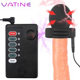 Masturbators Vatine Male Masturbation Penis Electro Stimulator Sex Toys For Men Shock Massage Delay Training Glans Trainer 230719