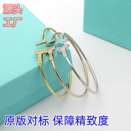 Original brand High version double T bracelet female electroplating TFF green enamel full diamond T-shaped opening live broadcast