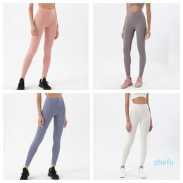 2023 Diamond Double Face Brushed Nude Yoga Pants for Women in Europe and America High Waist Hip Lifting Honey Peach Hip Sports Fitness Pants