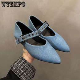 Dress Shoes WTEMPO Fashion Mary Jane Women Ballet Flats Shoes Denim Comfortable Soft Pointed Toe Flat Shoes for Women 230719